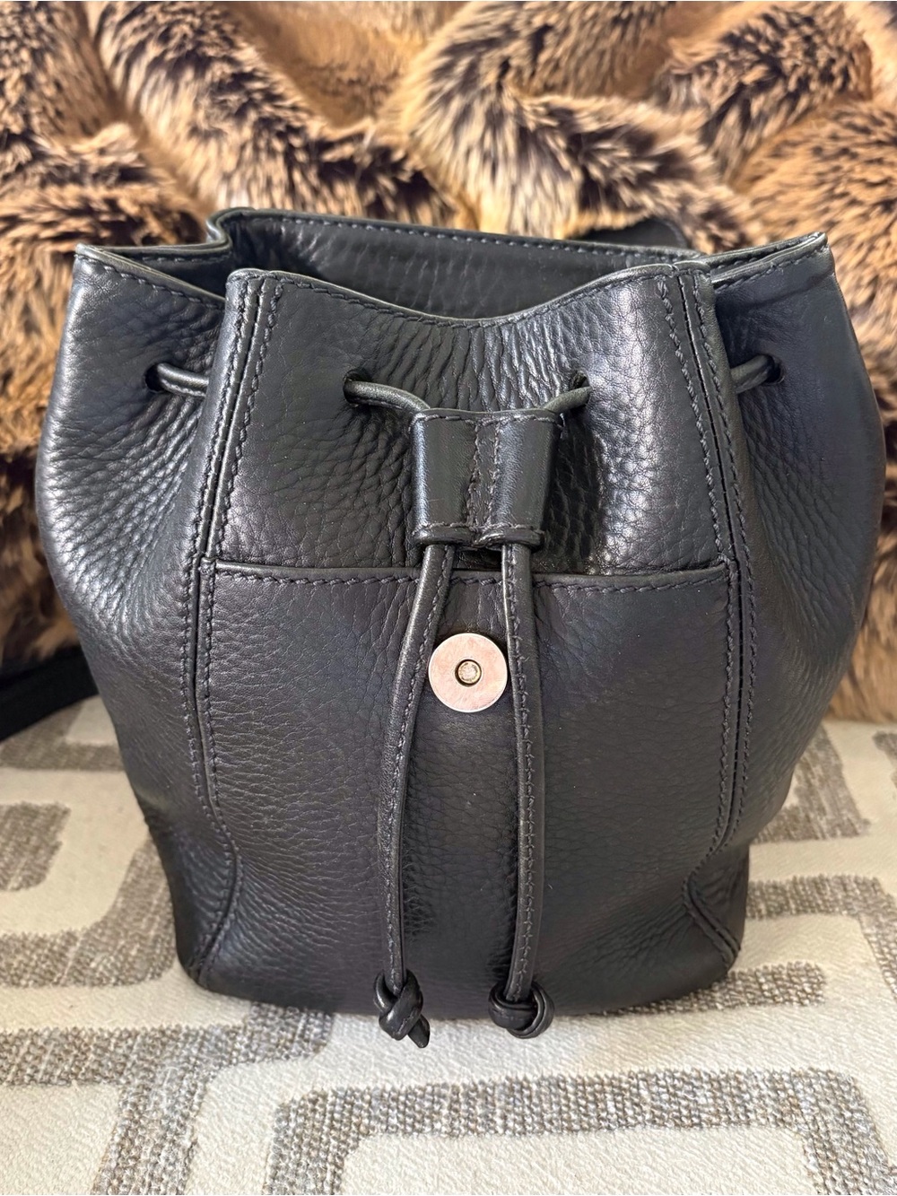 Vintage Coach Black Leather Sonoma Drawstring Backpack ~ 4925! - Picture 8 of 11